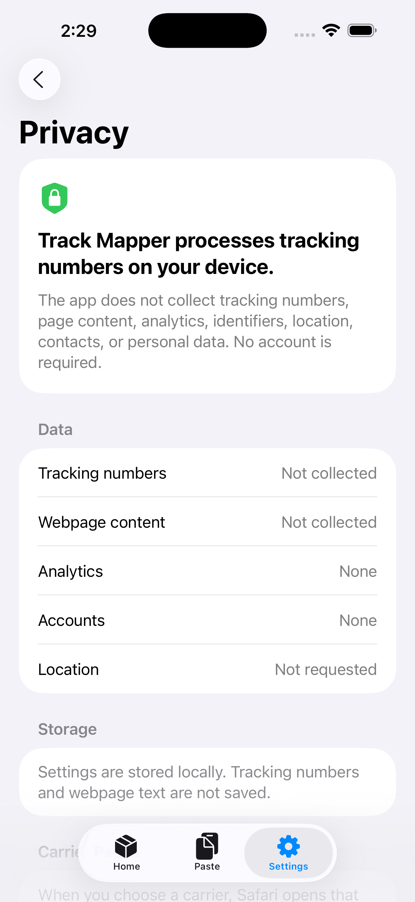 ParcelJump privacy screen.